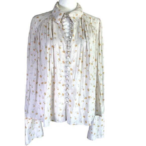 Free People Boho Romantic Flowy Floral Button Hi Low Blouse Top Shirt Size Small - Picture 1 of 13